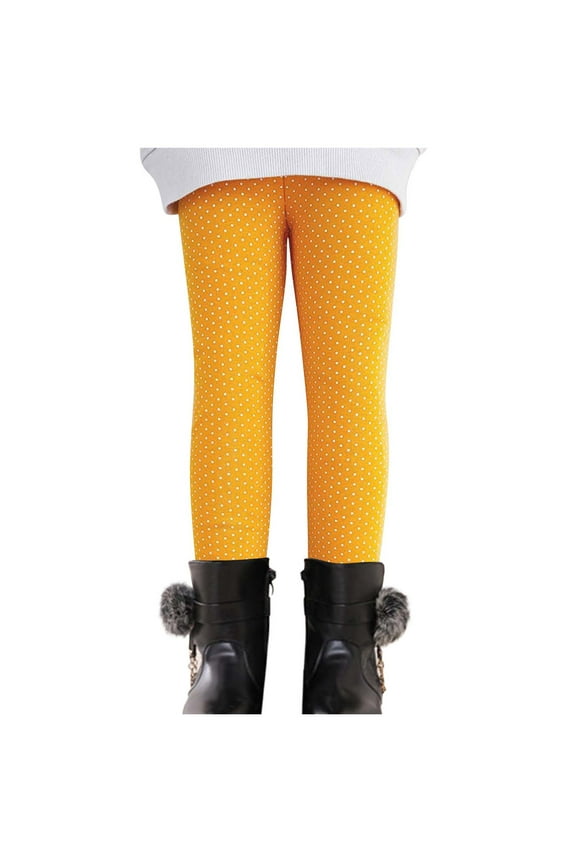 Winter Thermal Leggings for Girls Fleece Lined Tights Trendy Polka Dots Stretchy Thickened Pants