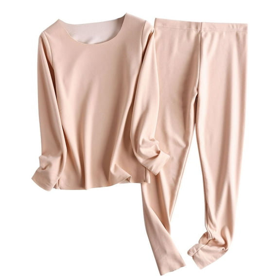 Annhoo Winter Warm Clothes for Women Round Neck Long Sleeve Plain Lightweight Pullover Sets Breathable Soft Outfits