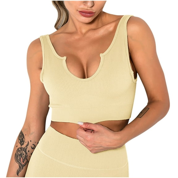 Annhoo Wireless Bras for Women Ribbed High Support Seamless Full Coverage Bralettes Sports Running Crop Tank Tops
