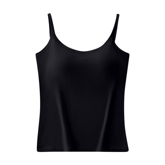 Annhoo Women Camisole Tank Top Adjustable Strap Crewneck Plain Sleeveless Spaghetti with Bra Going Out Clothes