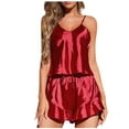 thumbnail image 1 of Annhoo Women Pajama Sets 2 Piece Casual Satin Sleepwear Outfits Soft Silk Pjs Cami Tops with Shorts Camisole Nightwear, 1 of 4