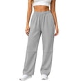 thumbnail image 1 of Annhoo Women Straight Leg Pants Elastic High Waist Seamed Panel Loose Trousers with Pockets Outdoor Athletic Pant, 1 of 6