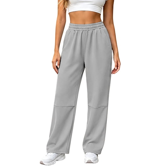 Annhoo Women Straight Leg Pants Elastic High Waist Seamed Panel Loose Trousers with Pockets Outdoor Athletic Pant