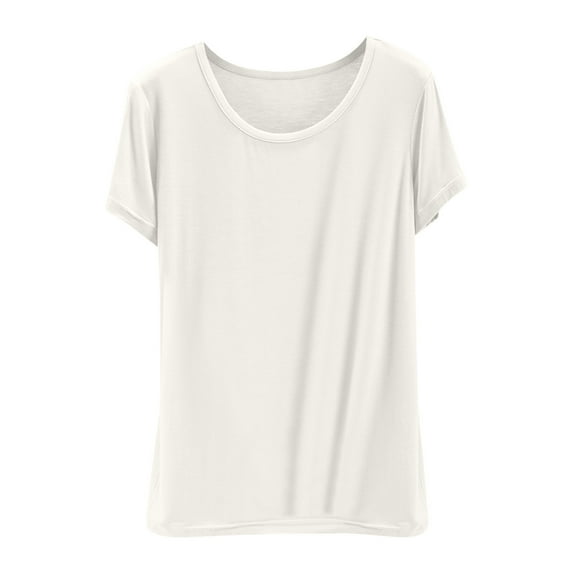 Annhoo Women T-Shirts Oversized Summmer Basic Short Sleeve Tops Crew Neck Casual Solid Color Tunic Blouse