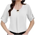 thumbnail image 1 of Annhoo Women Tops Business Casual V Neck Solid Color Dressy Short Sleeve Shirts Spring Going Out Clothes, 1 of 4