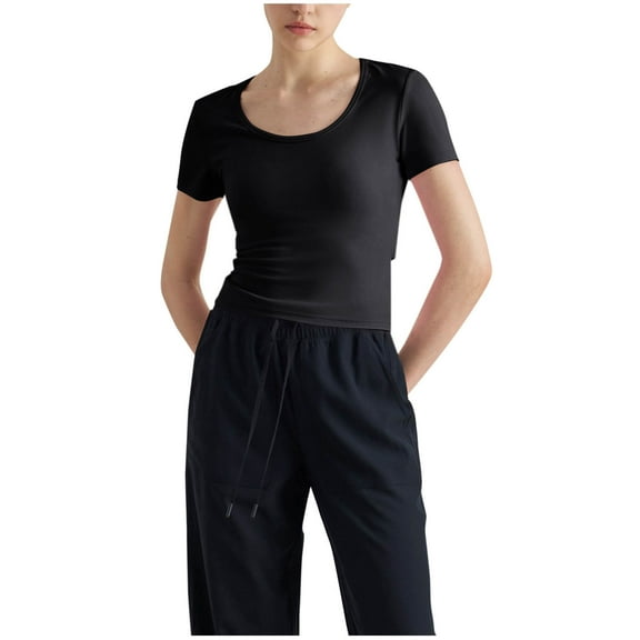 Annhoo Women Workout Tops Short Sleeve Cutout Crew Neck Blouse Tennis Yoga Gym Athletic Lightweight Tshirts