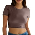 thumbnail image 1 of Annhoo Women's Basic Shirts Spring Summer Short Sleeve Crewneck Solid Color Tops Cute Going Out Clothes, 1 of 7