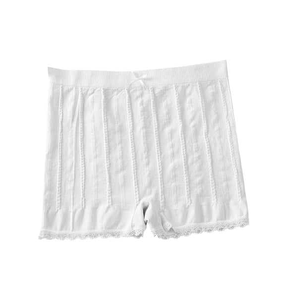 Annhoo Women's Boxers Briefs High Waist Cute Bow Lace Striped Boyshorts Underwear Slim Shapewear Elastic Safety Pants