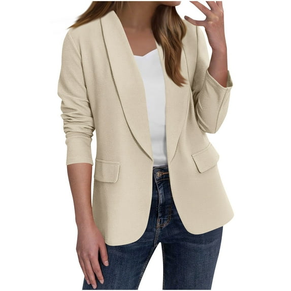 Annhoo Women's Business Jacket Open Front Casual Long Sleeve Cardigan Jacket with Pocket Outdoor Work Office Trendy Coat