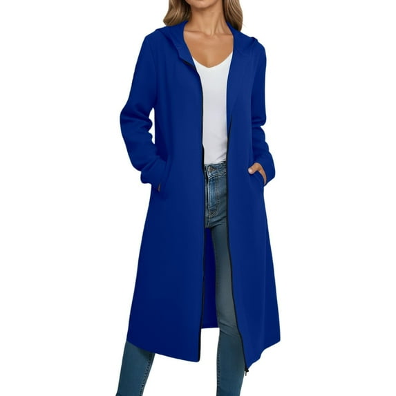 Annhoo Women's Cardigan Coats Long Sleeve Hooded Zipper Trendy Jackets Casual Fashion Thermal Solid Color Outdoor Tops with Pockets