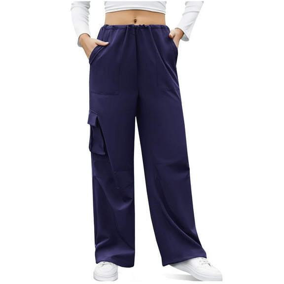 Annhoo Women's Cargo Pants Casual Elastic High Waist Straight Leg Trousers Outdoors Sports Pants with Multi Pockets