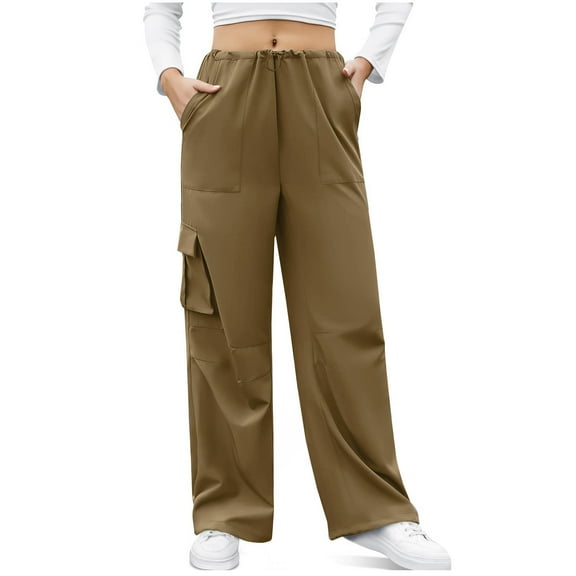 Annhoo Women's Cargo Pants Casual Elastic High Waist Straight Leg Trousers Outdoors Sports Pants with Multi Pockets