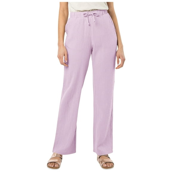 Annhoo Women's Causal Pants Solid Color Outdoor Straight Leg Trousers Drawstring Elastic Waist Comfy Daily Pants with Pockets