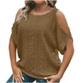 thumbnail image 1 of Annhoo Women's Cold Shoulder Shirts Elegant Short Sleeve Crewneck Tops Summer Casual Loose Stretchy Blouse, 1 of 7