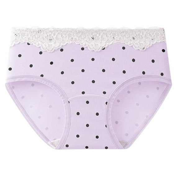 Annhoo Women's Cotton Panties Spots Printing Elastic Underpants Cute Lace Trim Underwear Breathable Comfy Briefs