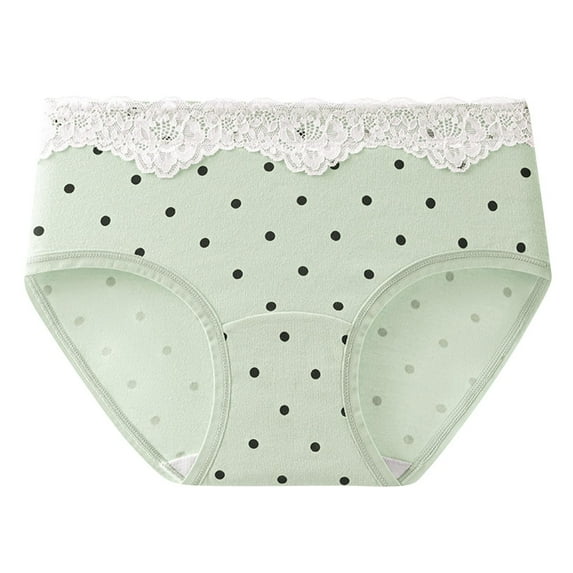 Annhoo Women's Cotton Panties Spots Printing Elastic Underpants Cute Lace Trim Underwear Breathable Comfy Briefs