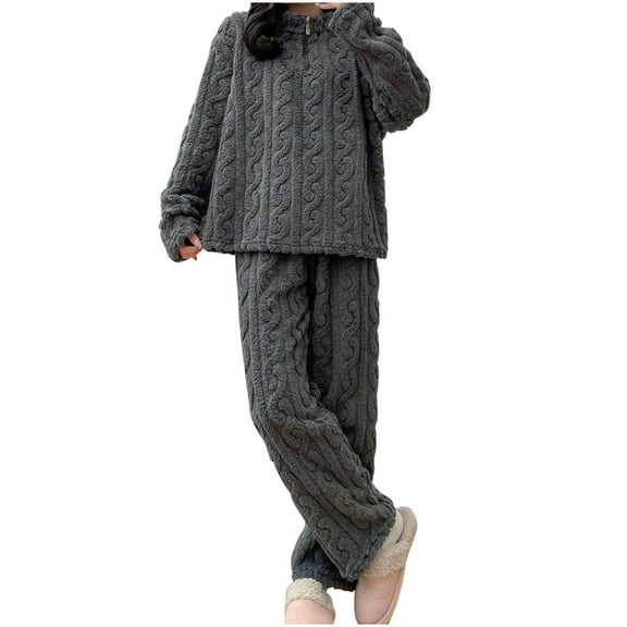 Annhoo Women's Fuzzy Fleece Pajamas Sets Long Sleeve Zipper up Plush Tops Pants 2 Piece Winter Flannel Loungewear