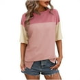 thumbnail image 1 of Annhoo Women's Half Sleeve Tops Fashion Color Block Crewneck Casual T-Shirts Cute Side Slit Knitted Tunics, 1 of 3