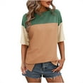 thumbnail image 1 of Annhoo Women's Half Sleeve Tops Fashion Color Block Crewneck Casual T-Shirts Cute Side Slit Knitted Tunics, 1 of 3