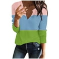 thumbnail image 1 of Annhoo Women's Knit Long Sleeve T Shirts Fall Casual V Neck Color Block Tops Ladies Loose Cozy Sweater Blouses, 1 of 1