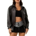 thumbnail image 1 of Annhoo Women's Leather Jacket Full Zipper Long Sleeve Motocycle Coats Fall Fashion Lapel Bomber Jackets, 1 of 9
