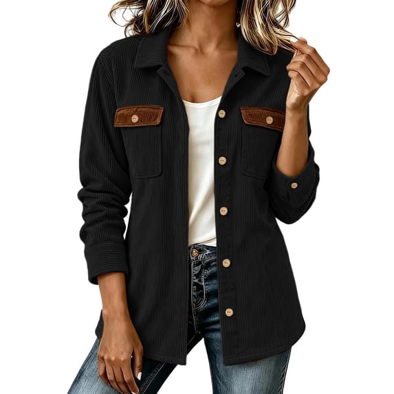 Annhoo Women's Lightweight Corduroy Jackets Fall Lapel Collar Long ...