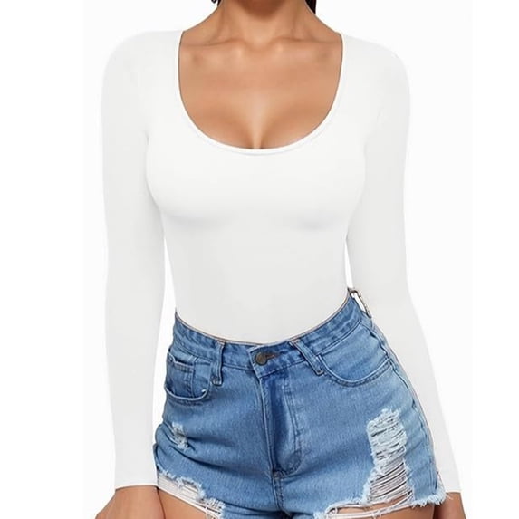 Annhoo Women's Long Sleeve Tops Lightweight Slim Crewneck Solid Color Basic T-Shirt Fashion Casual Clothes