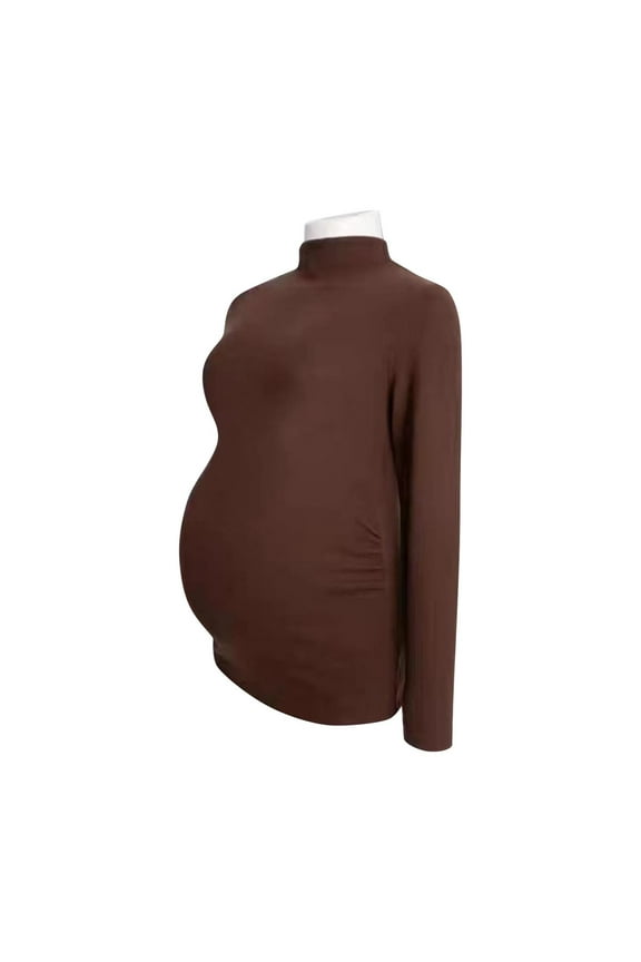 Women's Long Sleeved Pregnant Tops High Neck Solid Color Basic Comfy Pullover Dressy Casual Maternity Tunic Shirts