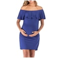 thumbnail image 1 of Annhoo Women's Maternity Midi Dress Off Shoulder Solid Color Ruffle Sleeveless Trendy Daily Bodycon Dress for Baby Shower, 1 of 8