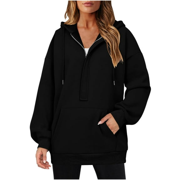 Annhoo Women's Oversized Sweatshirts Basic Solid Color Long Sleeve Half Zipper Hoodies Plus Size Baggy Pullover