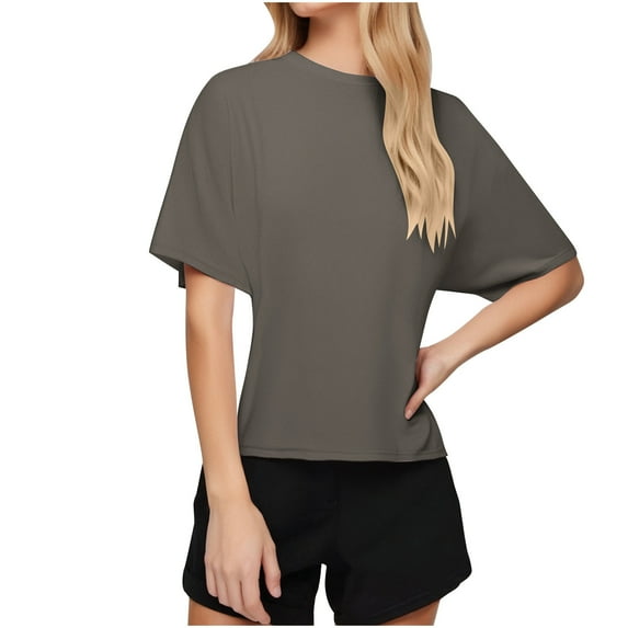 Annhoo Women's Oversized Tops Half Sleeve Solid Color Crewneck Casual Loose Shirts Trendy Basic Clothes