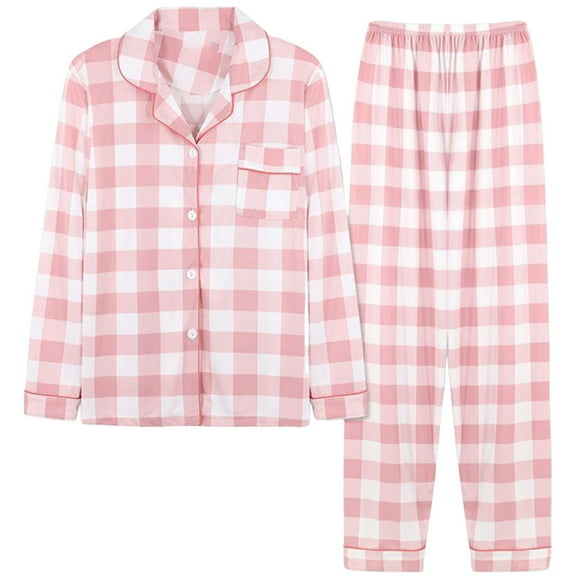 Annhoo Women's Pajama Outfits 2 Piece Plaid Loungewear Sets Fall Button Front Long Sleeve Tops with Trousers