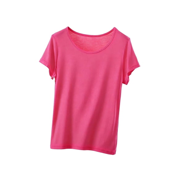 Annhoo Women's Pajama Tops Solid Color Round Neck Short Sleeve Shirts Casual Breathable Loungewear Blouses