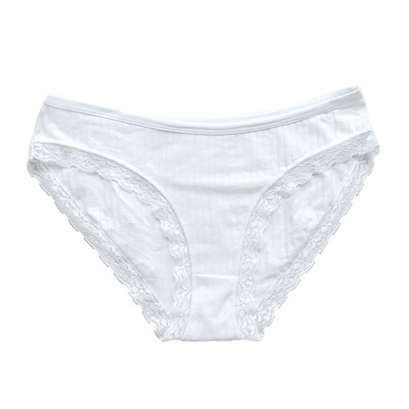 Annhoo Women's Panties Lace Trim Mid Waisted Cotton Underwear Casual Comfort Solid Color Everyday Briefs