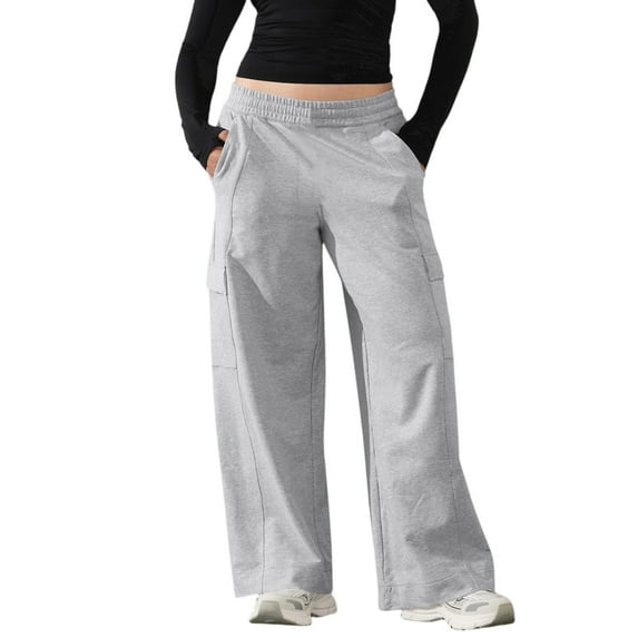 Annhoo Women's Pants for Work Solid Color Casual Loose Workwear Sportswear with Pockets Wide Leg Baggy Cargo Sweatpants