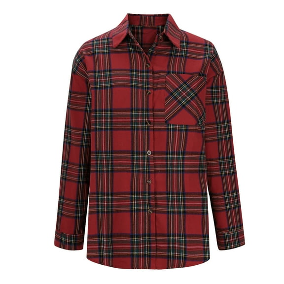 Annhoo Women's Plaid Shacket Long Sleeve Lapel Classic Button down Tartan Shirts Fall Casual Jacket with Pocket