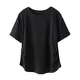 thumbnail image 1 of Annhoo Women's Plus Size Lounge Tops Summer Loose Short Sleeve Crewneck Ruched Tees Fashion Curved Hem T Shirts, 1 of 3