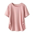 thumbnail image 1 of Annhoo Women's Plus Size Lounge Tops Summer Loose Short Sleeve Crewneck Ruched Tees Fashion Curved Hem T Shirts, 1 of 9
