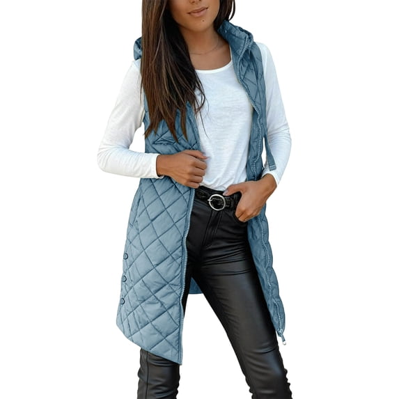 Annhoo Women's Puffer Vest Hooded Casual Winter Sleeveless Long Quilted Jackets Fall Winter Warm Coat with Pockets