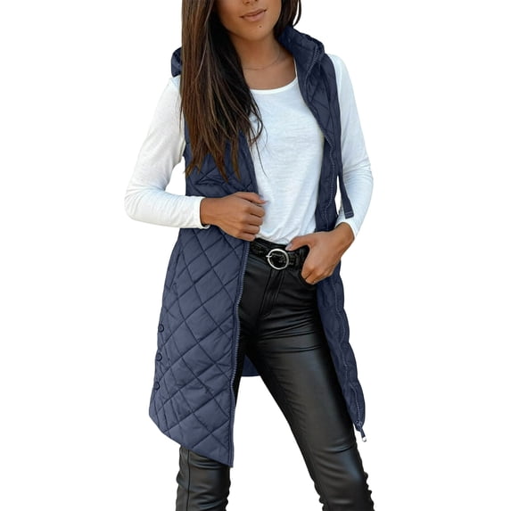 Annhoo Women's Puffer Vest Hooded Casual Winter Sleeveless Long Quilted Jackets Fall Winter Warm Coat with Pockets