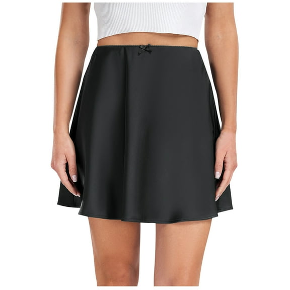 Annhoo Women's Satin Skirts Low Waisted Drawstring Casual Formal A Line Short Skirt Summer Vacation Skirt