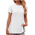 thumbnail image 1 of Annhoo Women's Short Sleeve Tops Trendy Knitted Crewneck Side Slit T Shirts Basic Casual Vacation Blouses, 1 of 4