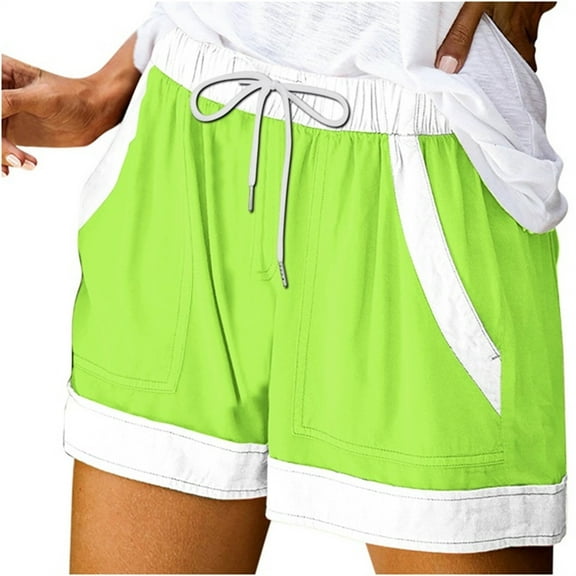 Annhoo Women's Shorts Trendy Color Block Drawstring Sport Summer Pants Hiking Vacation Outfits with Pockets Activewear