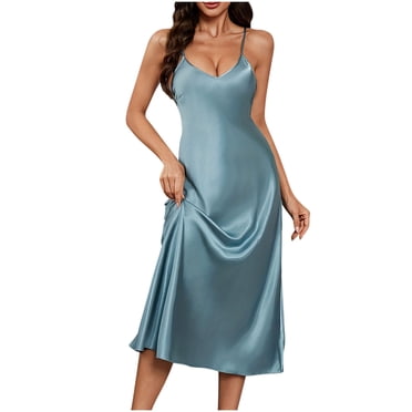 Vastwit Women's Satin Nightshirt - Short Sleeve V-Neck Nightgown Sleepwear Pajama Dress, Sizes M-XXL