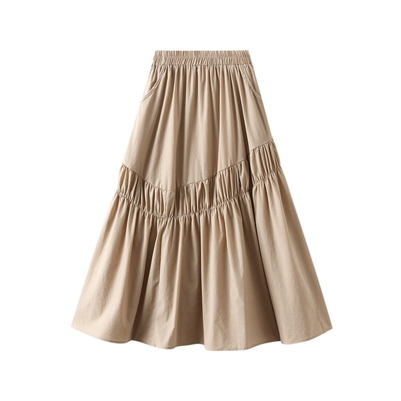 Annhoo Women's Skirts Elastic High Waisted Summer Casual Pleated A-Line Skirts Comfy Flowy Vacation Skirt