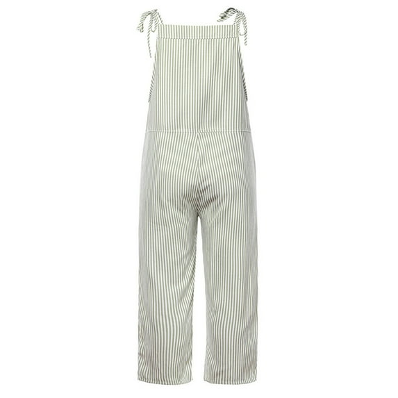 Annhoo Women's Summer Bib Overalls Striped Tie Straps Sleeveless Jumpsuits Casual Loose Rompers with Pockets