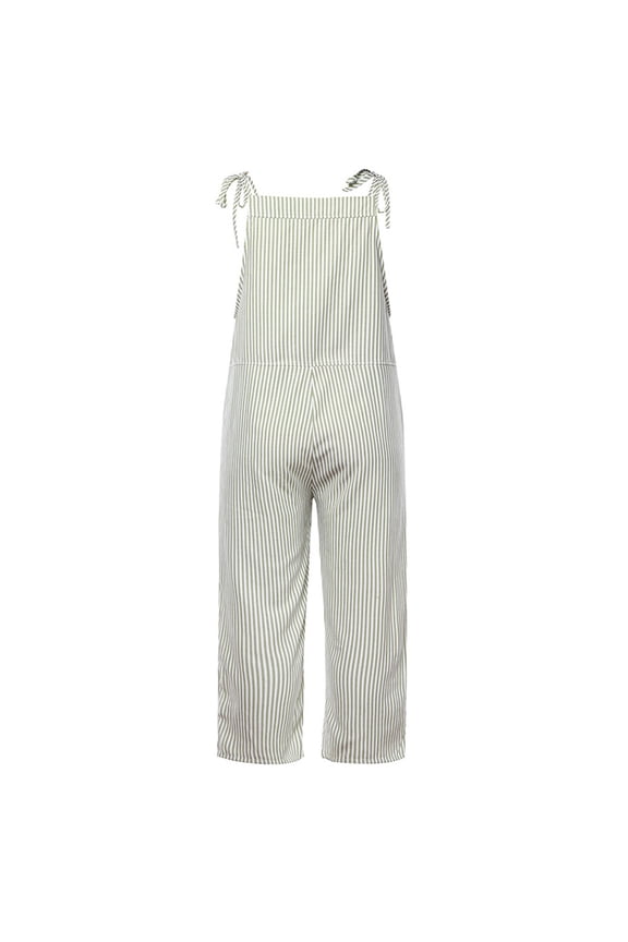 Women's Summer Bib Overalls Striped Tie Straps Sleeveless Jumpsuits Casual Loose Rompers with Pockets