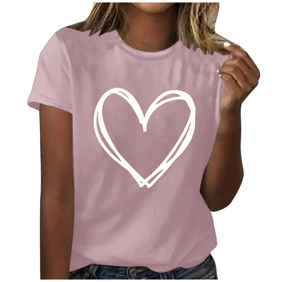 Annhoo Women's Summer Short Sleeve Tshirts Cute Heart Graphic Printed Crewneck Tops Plus Size Casual Clothes