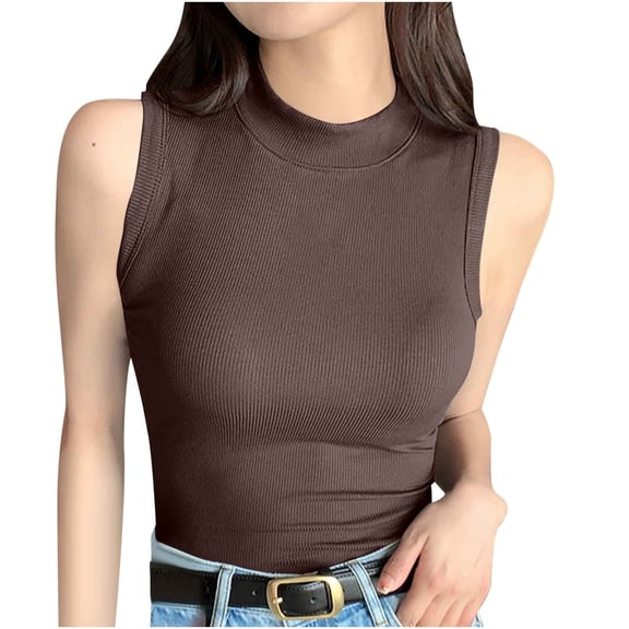 Annhoo Womens Tank Tops Casual Solid Color Crewneck Ribbed Knit Slim Sleeveless Shirts Basic Clothes