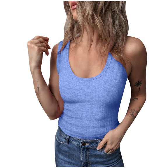 Annhoo Women's Summer Sleeveless Tops Crew Neck Plus Size Tank Shirts Casual Comfy Beach Going out Solid Blouses
